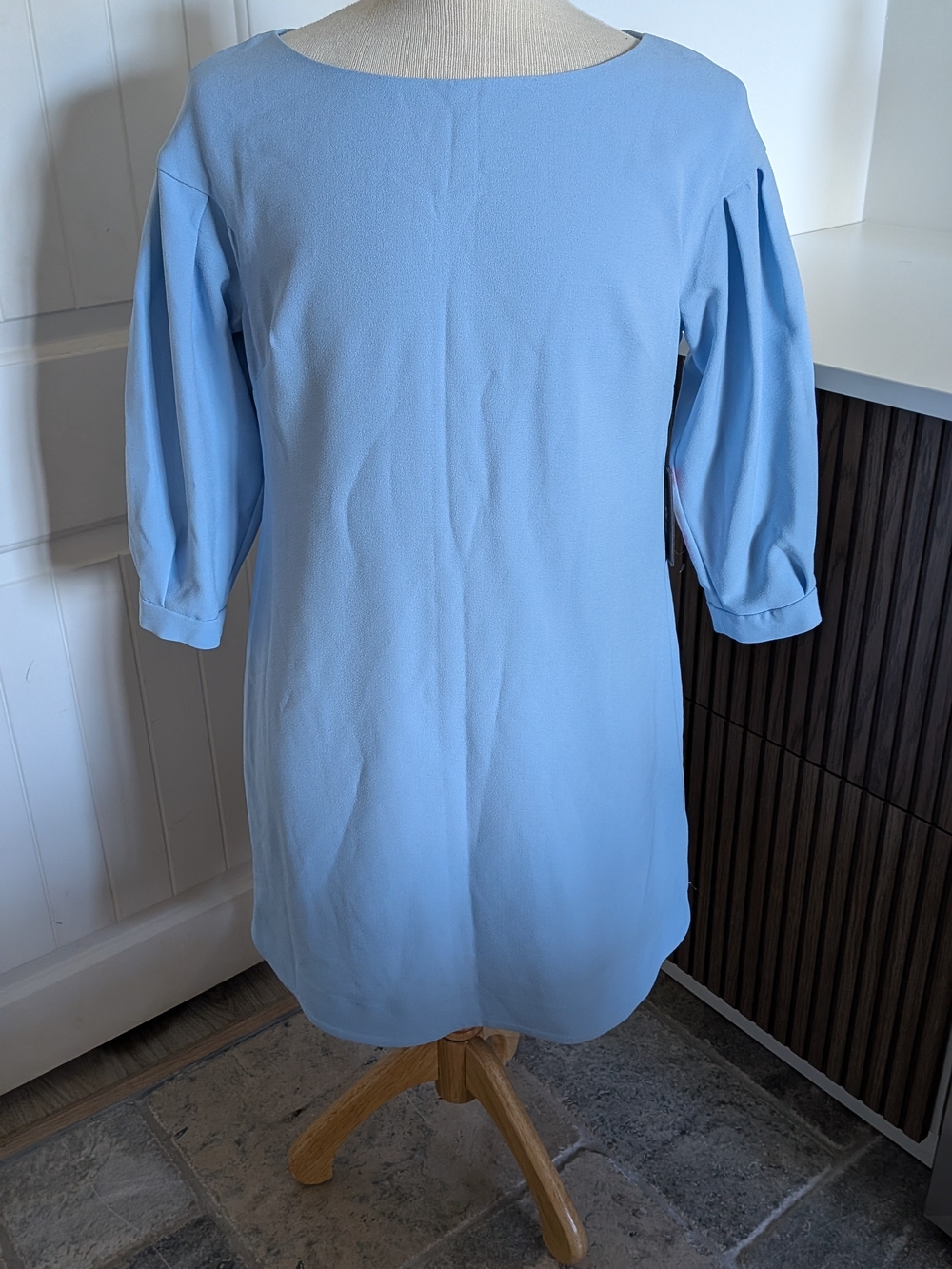 Vince Camuto Light Blue Pleated Sleeve Mini Dress